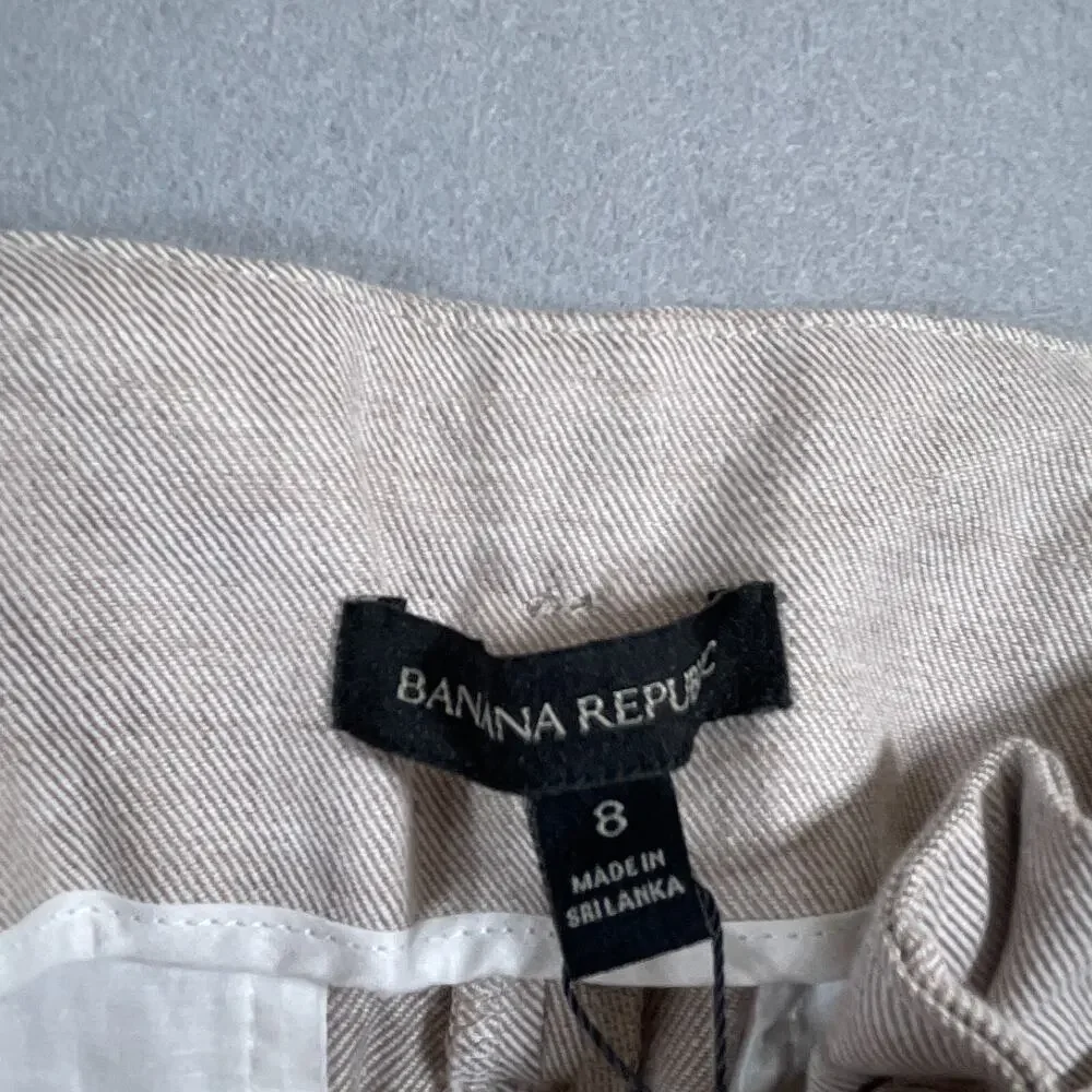 Banana Republic Wide Leg Pants Women 8 High Rise Tie Waist‎ Beige Quiet Luxury